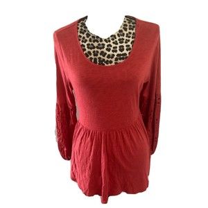 Torrid Size 00 blouse tunic orange Red round neck balloon sleeve